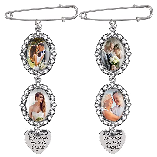 Bylion 2 Sets Wedding Photo Charms Kit for Bride & Groom DIY Pin Brooch Making Kit for Wedding Memory & Friend Gift