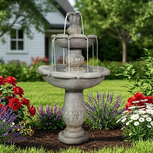 Image of Naturefalls 48.4 inch Water Fountain Outdoor - Large Waterfall Fountain Outside, 3-Tiers Cascading, Fiber Reinforced Concrete, Indoor and Outdoor Fountain for Garden, Patio, Backyard, Lawn, Yard Decor