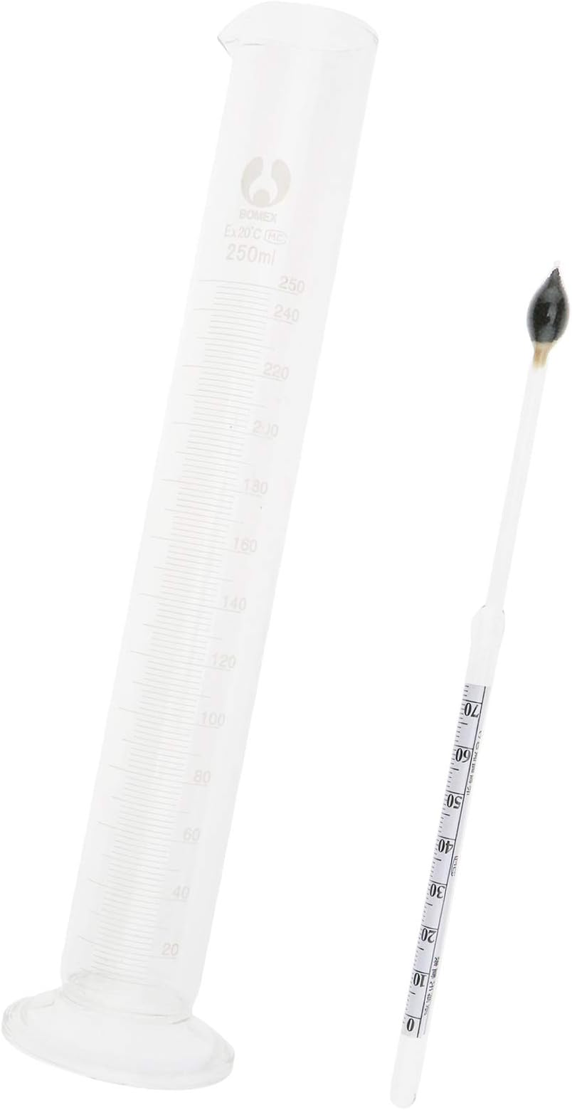 SING F LTD 250ml Glass Graduated Cylinder Test Jar Proof & Tralle Hydrometer Combo Compatible with Homebrew Moonshine Distilling