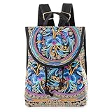 MAZEXY Embroidered Backpack Purse for Women, Boho Elegance Vintage Ethnic Floral Shoulder Handbag
