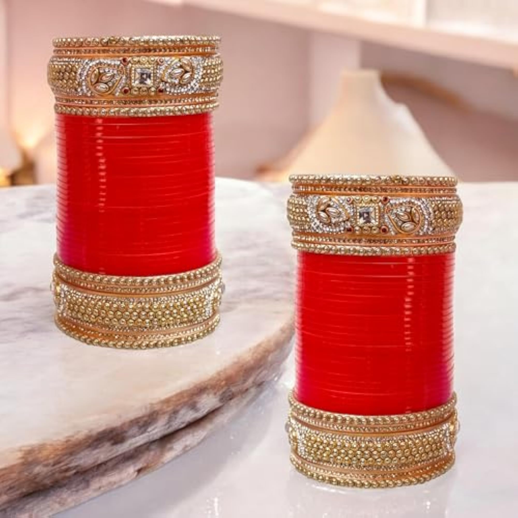 Bridal Bangle Set for Women, Red Designer Chura