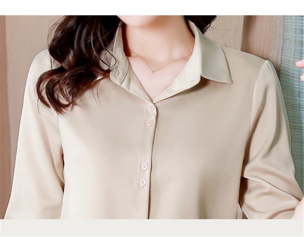 keusyoi Camisas de otoño para mujer, blusa de satén de manga larga para oficina, camisas de seda para mujer, blusas elegantes