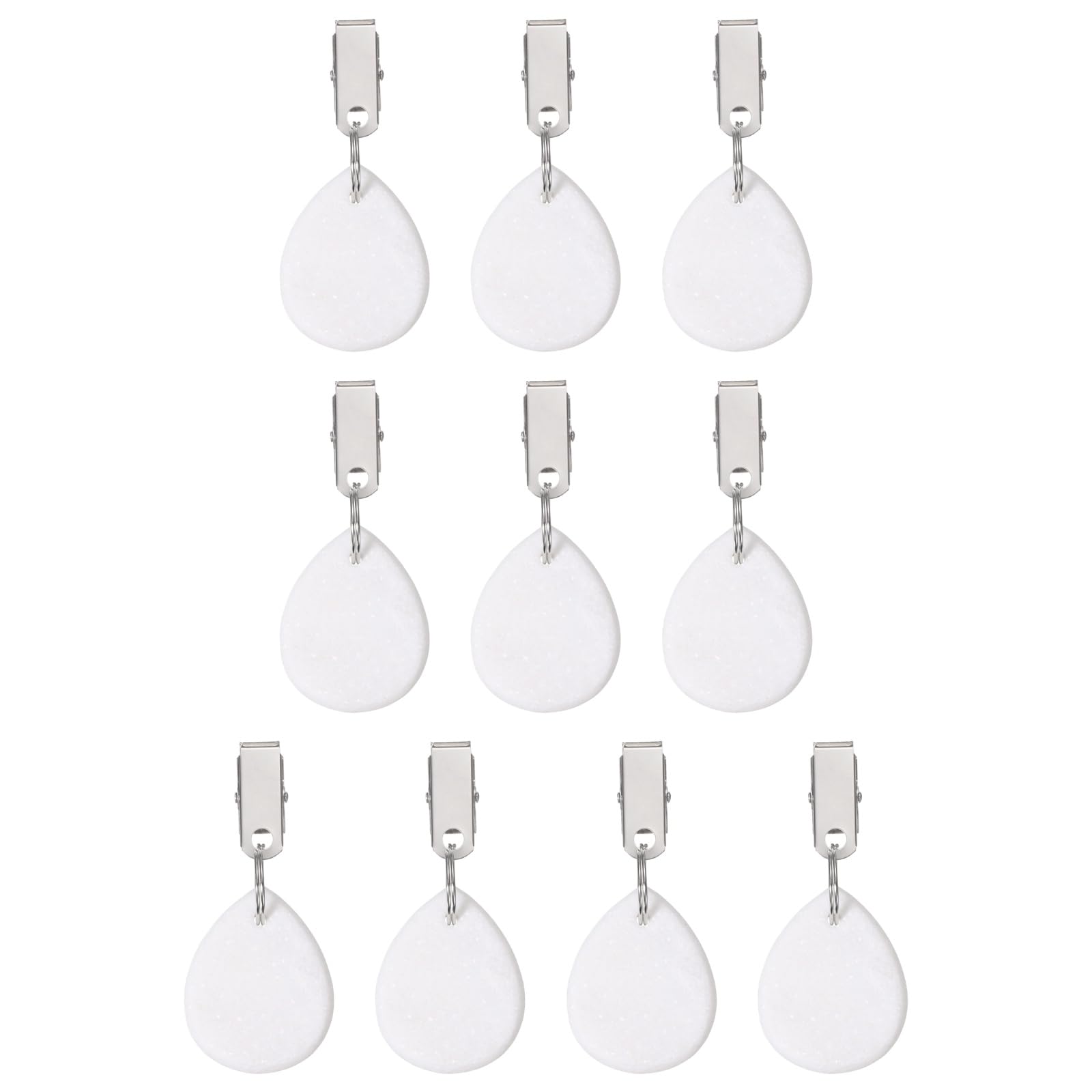 sourcing map 10Pcs Tablecloth Weights, Marble Table Cover Weights with Metal Clips, Teardrop Shape Stone Tablecloth Pendant 4.5 x 3.5cm for Outdoor Party Picnic Garden Table Decoration, White
