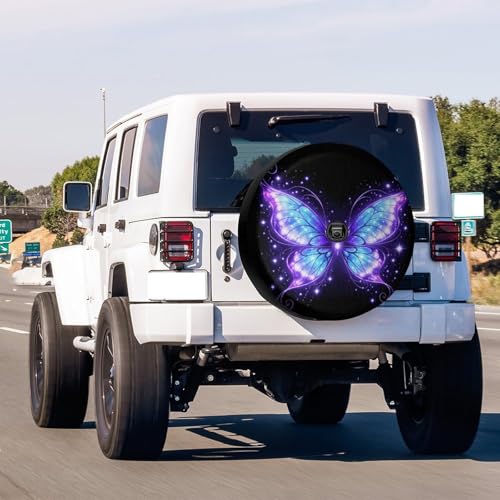 Image of Delerain Spare Tire Cover with Backup Camera Hole Blue Purple Butterfly Wheel Covers Waterproof Dust-Proof UV Sun Universal Fit for Trailer RV SUV Truck (17 Inch for Diameter 31 inch-33 inch)