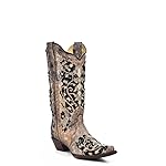 Corral Boots Women's Brown Black Floral Western Boot (BROWN, US Footwear Size System, Adult, Women, Numeric, Medium, 10)