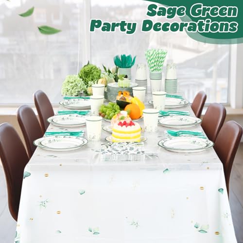 Image of Funnymoom 452 Pcs Sage Green Party Decorations for 50 Guests, Eucalyptus Theme Paper Plates Napkins Cups Tablecloth Cutlery Straws for Bridal Baby Shower Birthday Wedding Party Decorations Supplies