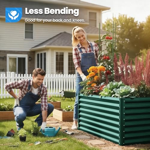 Image of Quictent Galvanized Raised Garden Bed 8x4x2 Ft Tall Metal Planter Box for Vegetables Outdoor Bottomless for Backyard, 2 Tomato Cages Included, 22.04 inch Deep, Green