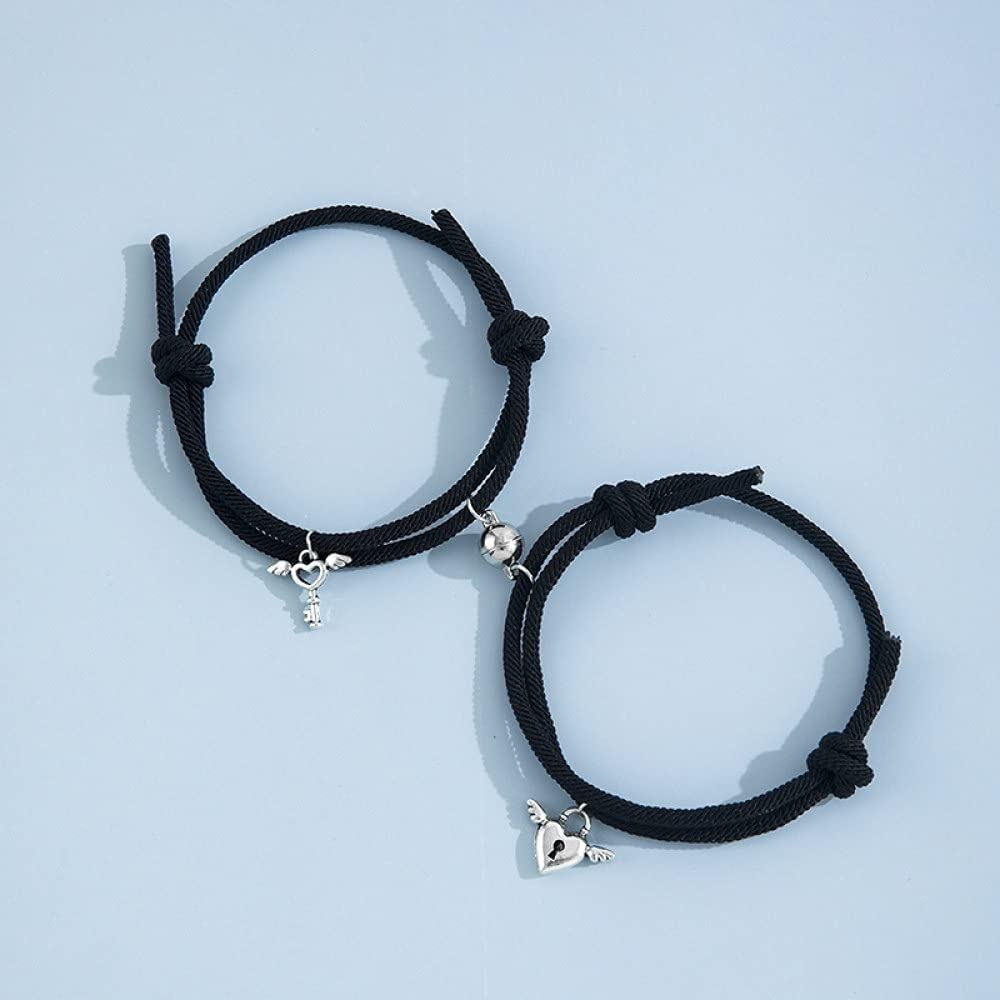 Armband, modische Dekorationsarmbänder, geflochtene Freundschaftsarmbänder, handgefertigtes Freundschaftsarmband, 2 Stück, Paare, Magnet-Charme, Herz, Schlüsselschloss, Sonne, Paracord, Modeschmuck, A