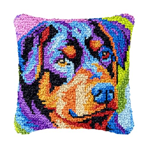 Image of bositigo Dog Latch Hook Pillow Kit for Adults & Kids, DIY Pre-Printed Canvas Craft, 17x56 Inch Decorative Cover for Sofa Cushions, Bedroom Decor (Dog Pattern 40)