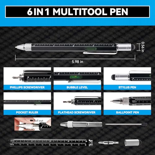 Magnetic Pickup Tool and 6 in 1 Multitool Pen with Touch Screen Stylus, Rulers, Bubble Level, Flathead, Phillips Screwdriver, Ballpoint Pen, Fathers Day Dad Gifts, Birthday Gifts for Men, 2 Pack - image 4