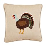 Mud Pie Turkey Embroidery Pillow, 8' x 8', TAN