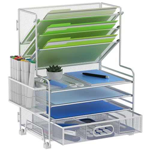 Organizador de Arquivos de Mesa em 4 Camadas com Suporte para Canetas