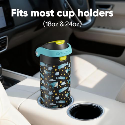 Image of ENCOOL Leakproof Insulated Water Bottle with Straw Dual-Sip Water Bottle Bag-Safe Design for Work, Commute & Gym - Keeps Drinks Cold All Day, 24 oz, Sky Whale