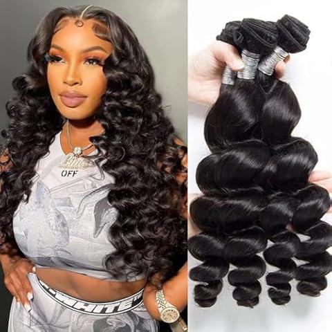 Beauty Queen Loose Wave Human Hair Bundles 18 18 18 Inch 100% Unprocessed 16A Brazilian Virgin Human Hair 3 Bundles Human Hair Weave Full And Thick Hair Extensions Natral Black Cover