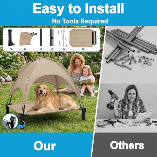 Elevated Dog Bed with Canopy Raised Pet Cot for Large Dogs, Outdoor Dog Cot with Removable Sun Shade Tent, Breathable Mesh Portable Dogs Cot for Camping, Beach, Backyard, Outdoor Use by Lesguyor - Image 7
