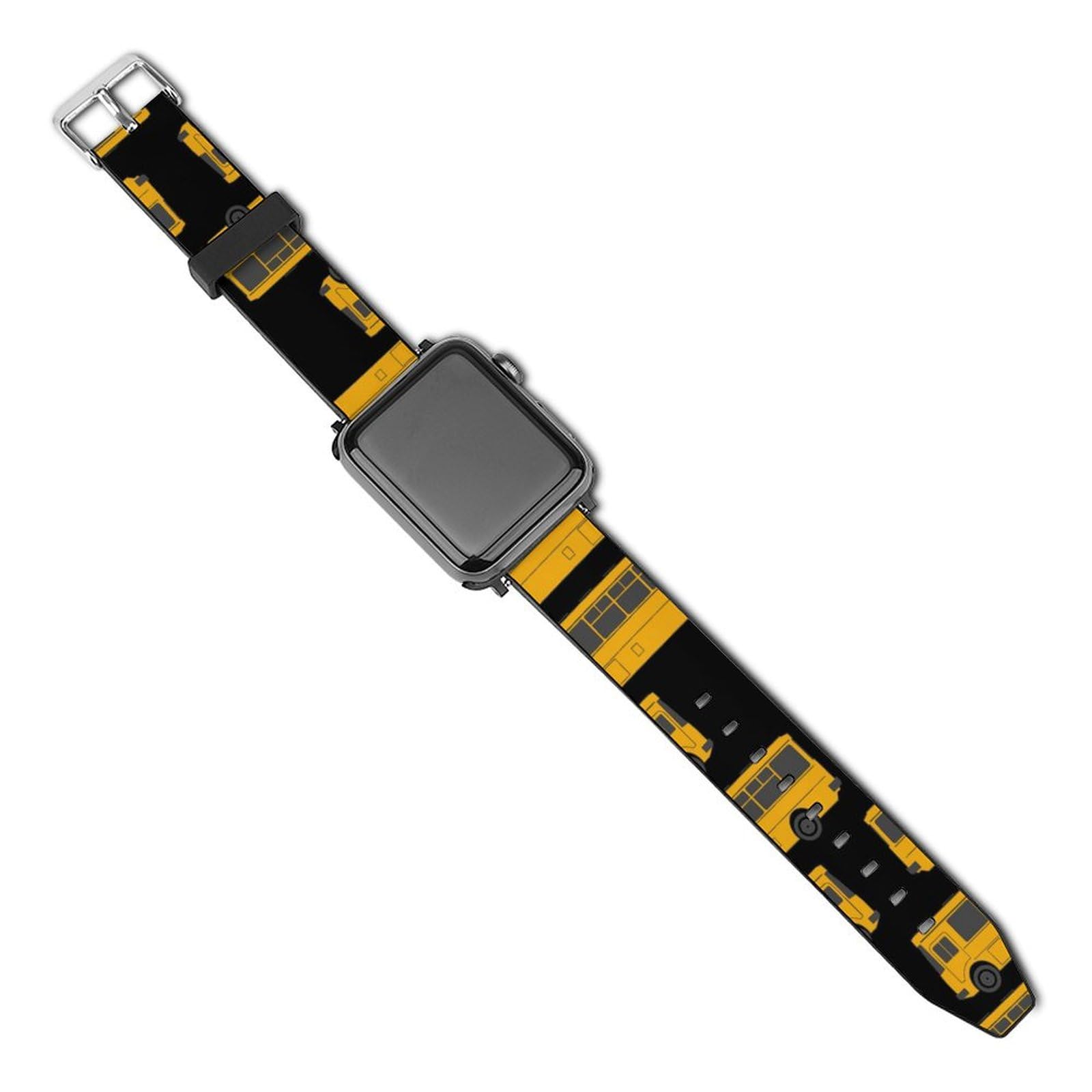 Black Yellow School Bus Leather Band for Apple Watch Bands 38mm 40mm 42mm 44mm Watch Strap Replacement Wrist Band for iWatch Series 5 4 3 2 1