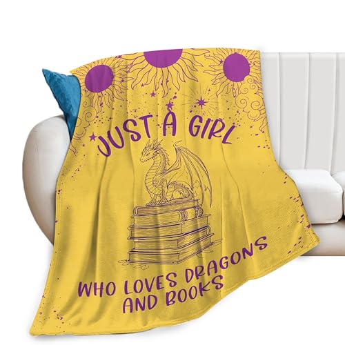 SweetFox Just A Girl Who Loves Dragons and Books Blanket Dragon Decor Throw Blanket Gifts for Girls Boys Lovers Super Warm Soft Plush Fleece Flannel Bedding Blankets for Kids Adults Men Women 50"X40"