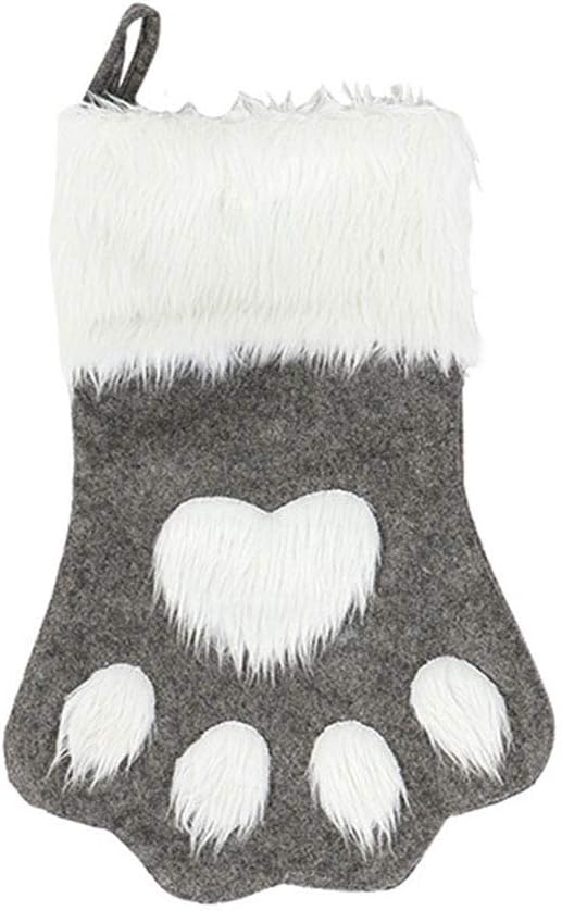 SexybodySexybody Pet Paw Plush Christmas Stockings Personalized Xmas Decorations Fireplace Hanging Socks Family Holiday Dog Cat Gift Stockings (Grey)