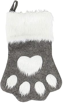 Sexybody Pet Paw Plush Christmas Stockings Personalized Xmas Decorations Fireplace Hanging Socks Family Holiday Dog Cat Gift Stockings Grey