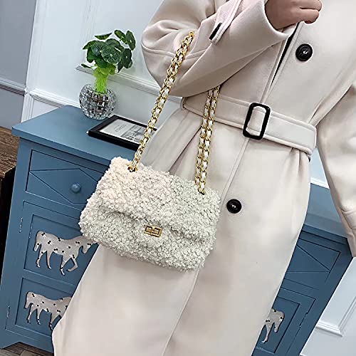 Women Plush Shoulder Bag Fashion Fluffy Crossbody Purse Soft Warm Shopping Dating Bag With Adjustable Chain Strap Indie Cute Tote Bags(Blue) #TOP2
