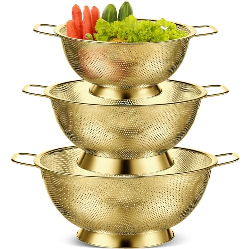 Bokon LRU-BOKON-2786 3 Pcs Stainless Steel Colander Set Colander Bowl Colander Sieves 1/3/ 5 Quart Metal Mesh Strainer Net Basket cover