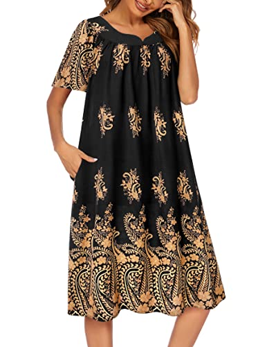 Image of Ekouaer Womens Nightgown Short Sleeve House Dress with Pockets-Floral Print Mumu Dress
