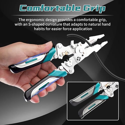 Image of 18 In 1 Foldable Ｗire Strippers Crimper, Multifunctional Folding Wire Stripping Tool, Wire Stripper Electrical，Electric Cable Stripper, Cable Cutters with Plier, Crimper, Twister, Splitting, 2pcs