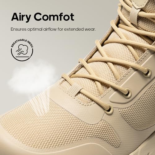 NORTIV 8 Men's Military Tactical Boot Lightweight Comfortable Boots for Work All Day Side Zipper Motorcycle Combat Hiking Boots Metrostrike(8-9 Inches),Size 11,Sand-Oxford