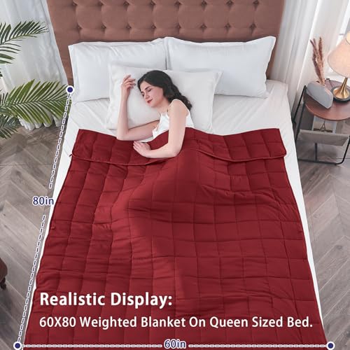 Image of yescool Weighted Blanket for Adults (18 lbs, 60 inch x 80 inch, Red) Cooling Heavy Blanket for Sleeping Perfect for 110-130 lbs, Queen Size Breathable Blanket with Premium Glass Bead, Machine Washable