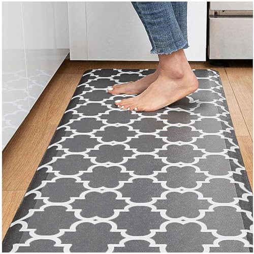 0.47 InchThick Kitchen Mats ， Heavy Duty PVC Waterproof Non-Slip Anti Fatigue Floor Mat ， for Kitchen, Home, Office, Sink, Garage,Gray-17.3×60""