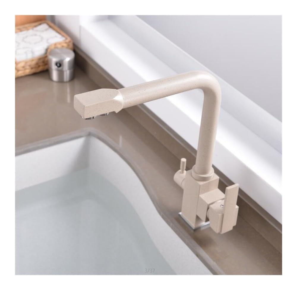 Blyqxs Beige 360 Degree Rotation Features Single Hole Crane For Kitchen Kitchen Faucets Deck Mount Mixer Tap Xt-125(Beige)