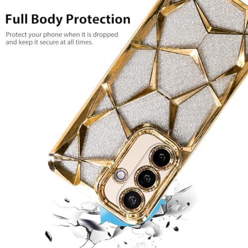 Image of VONZEE Gradient Glitter Case for Samsung Galaxy M56 / F56, Luxury Electroplated 3D Cube, Diamond Bling Shiny Soft TPU Clear Shockproof Women Girls Protective Phone Cover (Gold)