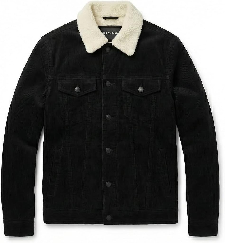 Mulch Man Sherpa Lined Stone Corduroy Jacket Men Winter, Fleece Trucker Coat Windproof Warm Casual Work Jacket