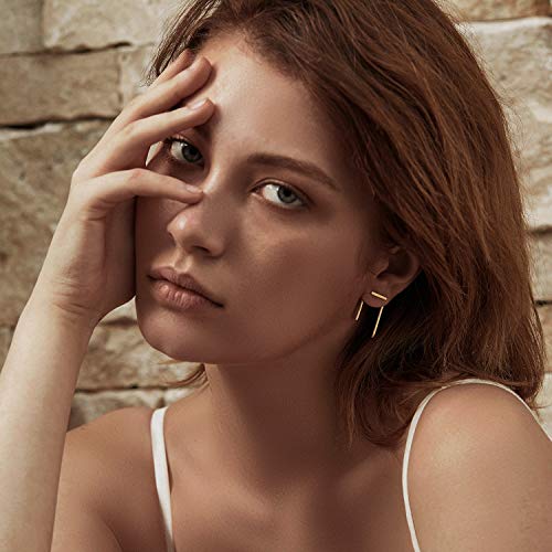 Loyata EAR-GEO-008-TRD Jacket Earrings Gold Stud Bar Thread 14K Gold Plated Dainty Small Simple Hypoallergenic Geometric Jewelry Gift thumb #2