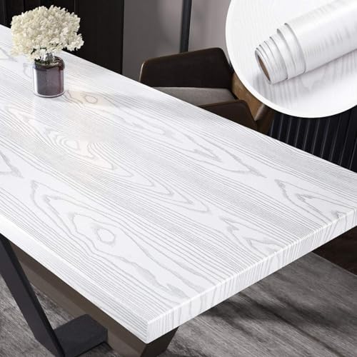 YENHOME Papel Pintado Madera Blanco Mate Dormitorio 60x300cm Vinilos Papel Pared Adhesivo para Muebles Efecto Madera Blanco Vinilos Para Encimeras de Cocina Papeles Pintados de Pared Puertas Armario
