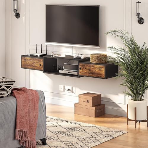 Recopilación de Centro de Entretenimiento Flotante Top 10. 44 CHAGEE Mueble para TV Flotante con Toma de Corriente y Luz LED, Centro de Entretenimiento Moderno, Repisa Flotante de Pared para Sala, Estante Bajo TV con Almacenamiento (Madera,...