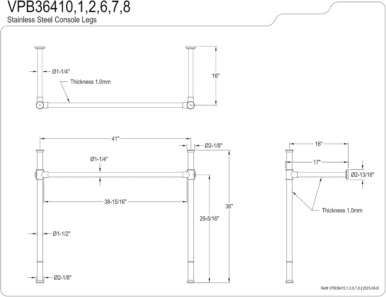 Kingston Brass VPB36417 Stainless Steel Console Sink Legs, Brushed Brass