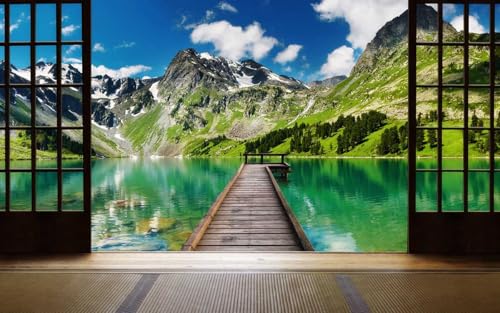 HXA DECO - Tableaux Decoration Murale Photo Image Artistique, Tableau Trompe Oeil Amarrage en Lac De Montagne - 80x50 cm