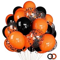 68Pcs Black and Orange Balloons, 12 inch Orange Black Latex Balloon Set with Confetti Ribbons Reusable, Fade-Resistant for Halloween, Graduation Spooky Party Decorations.
