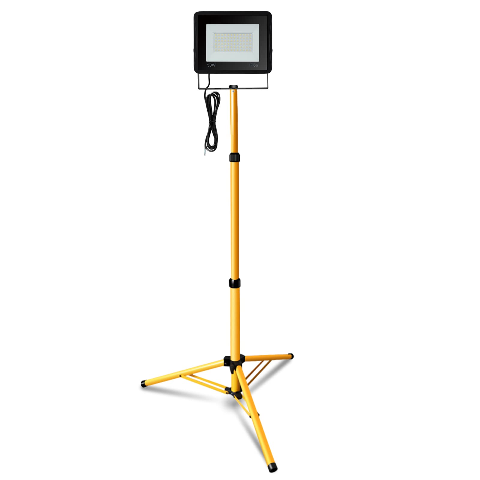 Daromigo Foco LED con trípode, 50 W, incluye trípode de altura regulable y cable de 1 m, foco LED de 6000 K, blanco frío, 4250 lm, resistente al agua, IP66, lámpara de construcción para taller (sin