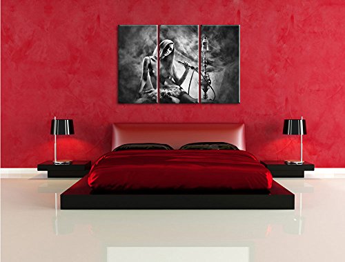Pixxprint Monocrome, Schöne Frau mit Shisha im Nebel als Leinwandbild/Größe: 3 Teilig (120x80 cm) cm/Wandbild/Kunstdruck… – Bild 4