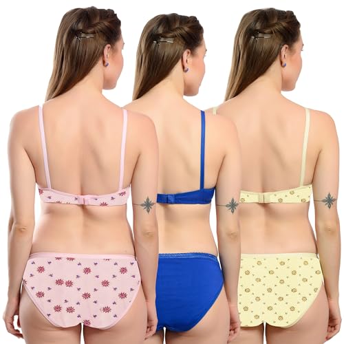 Image of Full Coverage Cotton Non Padded Bra Panty Set for Women Lingerie Sets for Honeymoon