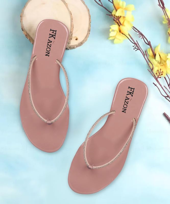 Image of Women's Stylish Flat Sandals - Elegant Flip-Flops with Sparkling Strap|FK 804 BLACK