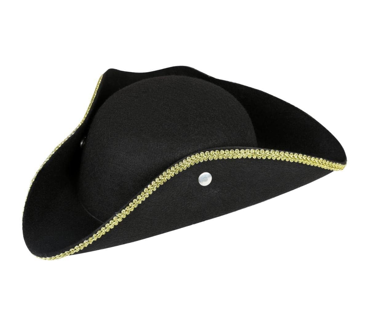 Chapeau De Pirate Noir à Tête De Mort Et Liseré Doré – Accessoire Déguisement Enfant Pour Carnaval Et Mardi Gras