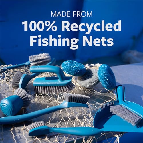 Image of Full Circle Clean Ocean Palm Brush for Cleaning Dishes, Pots, and Pans, Comfortable Handle, Sustainably Made 100% From Recycled Ghost Fishing Nets, Safe for Nonstick, 2-Pack