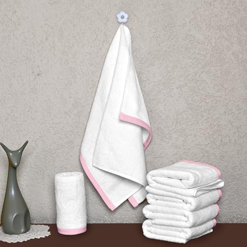 Image of Divine Casa Premium Cotton Hand Towel Set of 6 500 GSM (60x40 cm) | White Hand Towels | Ultra Soft Absorbent Bathroom Towels