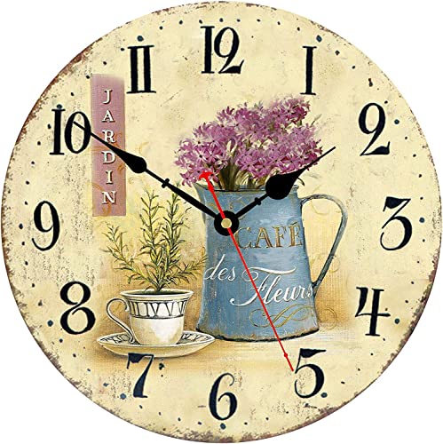 Toudorp Reloj de Pared de 30 CM, Floral Francés Vintage de Madera, Silencioso Funciona, Números árabes, Relojes de Pared Decorativos para Cocina, Oficina, Aula, Café y Flor