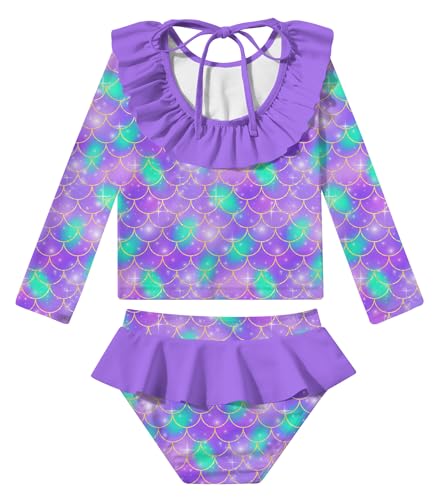 RAISEVERN Little Girls Two Piece Rash Guard Swimsuit Set Bathing Suit UPF Sun Protection 1-5 Years