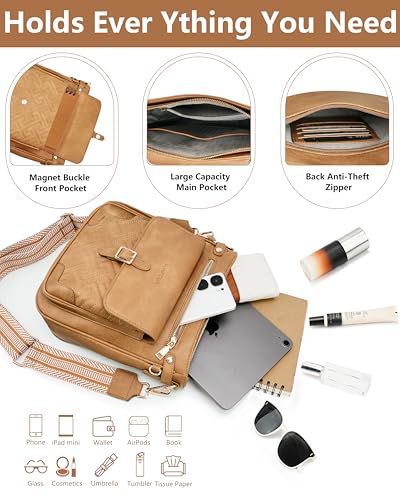 Image of large leather crossbody bags for women,Quilted crossbody purses | RFID Multi-Pocket Womens Crossbody Bag,Travel Purse with Pockets,Structured Cross Body Purse,Fits 10.9 inch iPad,Gift