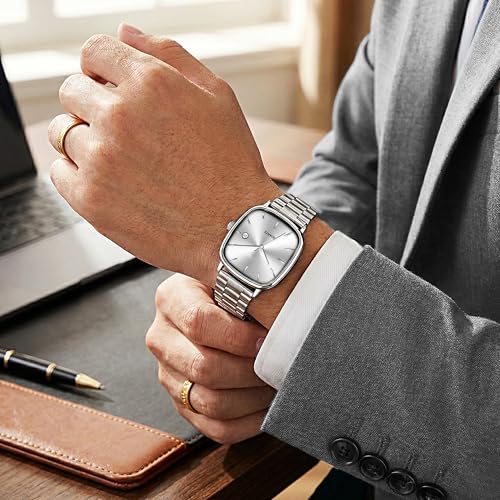Image of Acnos Luxury Square Dial Quartz Watch for Men & Women - Stainless Steel Bracelet, Minimalist Analog Wristwatch with Date Window Pack of 1